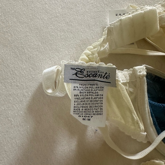 Elegant Blue and Cream Lace Bra Set - Picture 7 of 7